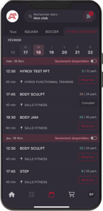 Planning cours arena fitness